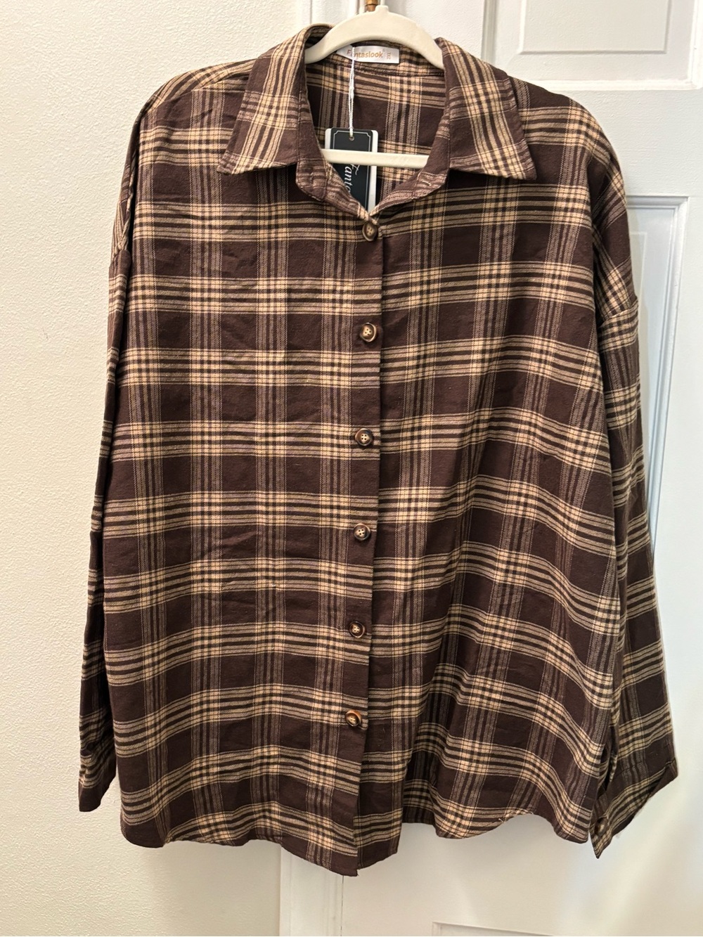 Relaxed Brown Plaid Flannel Button-Down Shirt
Size 2XL